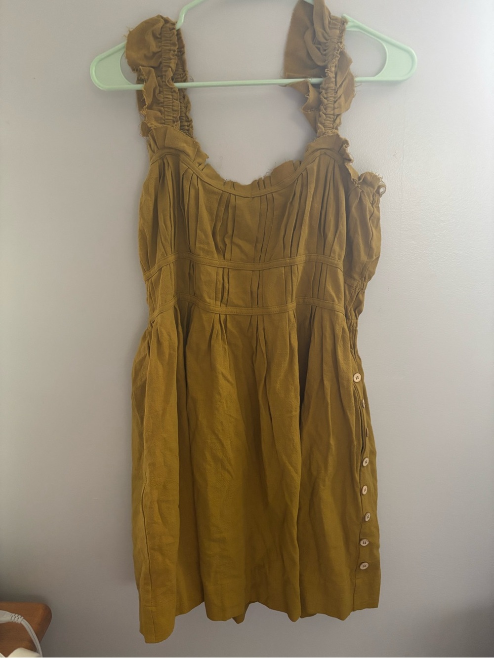 Sleeveless Ruffle Strap Dress in Mustard